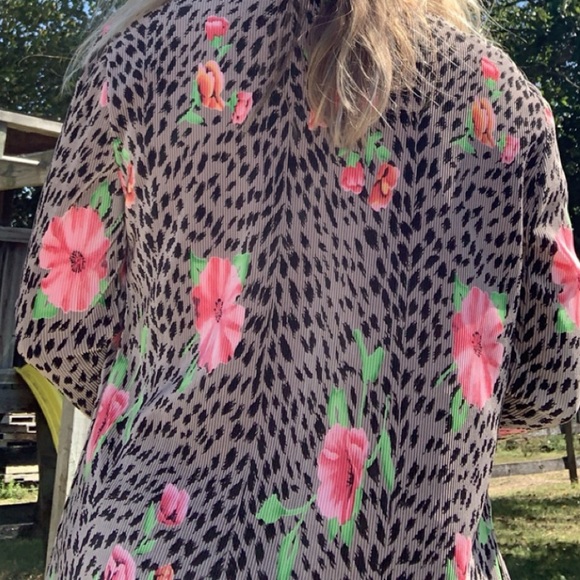 Vintage TESS Ribbed Leopard Dalmatian Vibrant Bright Floral Pattern Cardigan - Picture 11 of 15